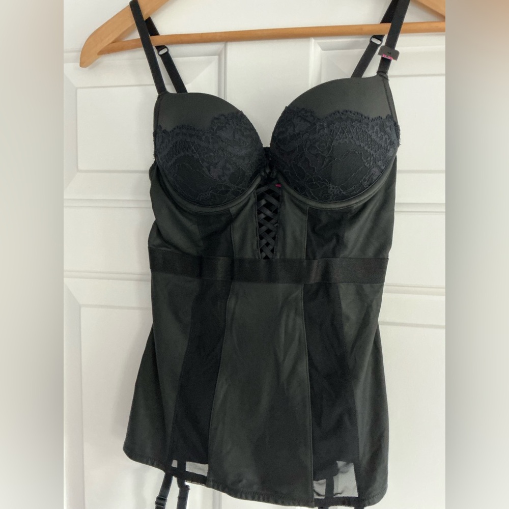 La SENZA Black Lace Mesh Garter Bustier XS